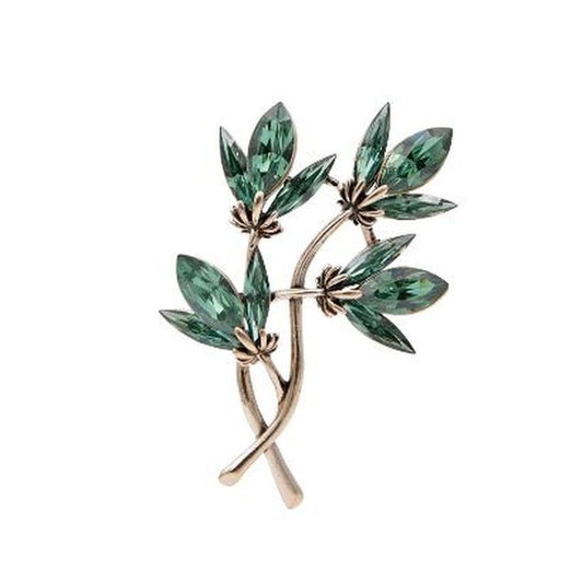 Green Leaf Silver Flower Brooch