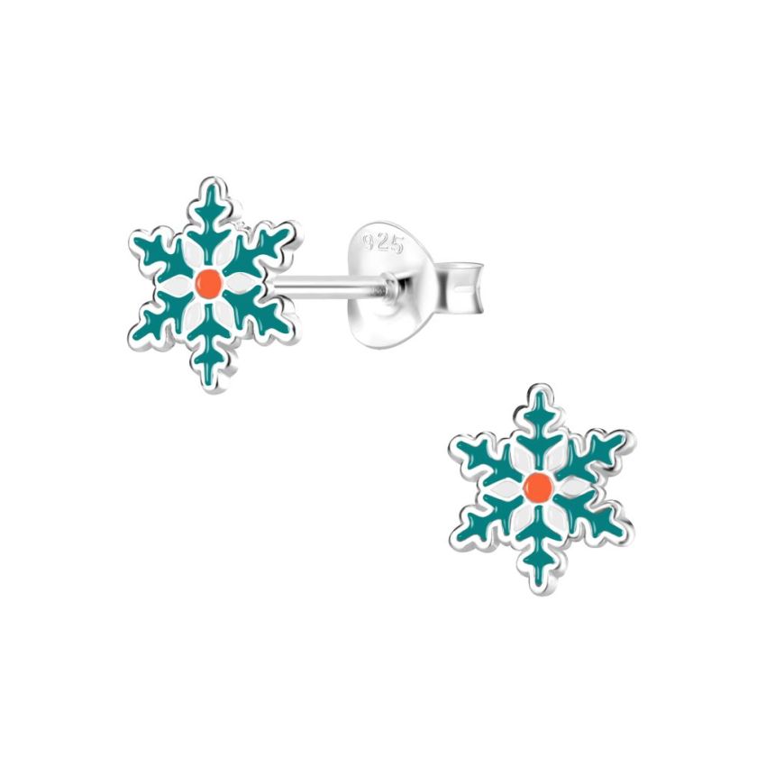 Green Snowflake Sterling Silver  Earrings