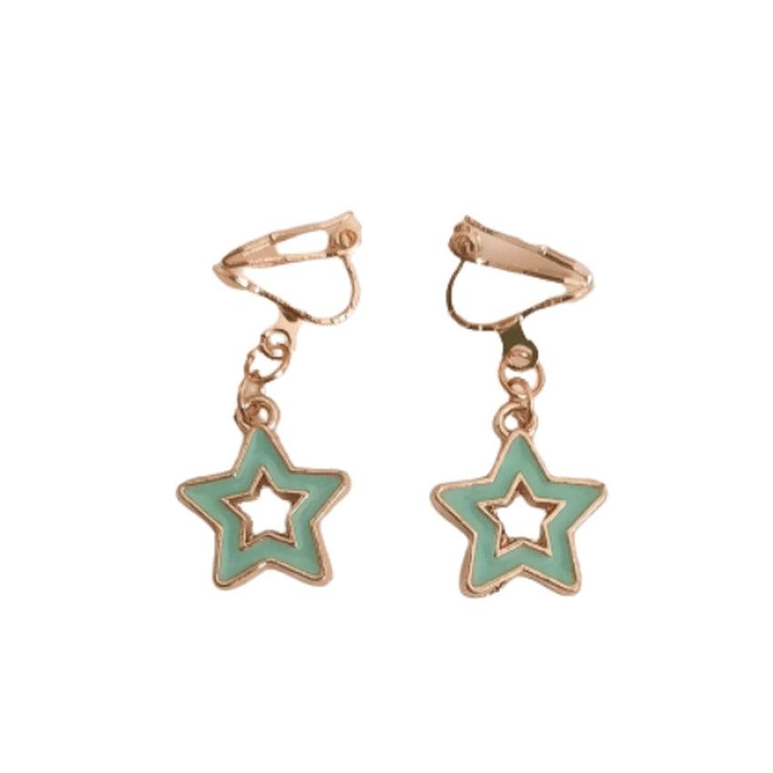 Green Star Clip On Earrings
