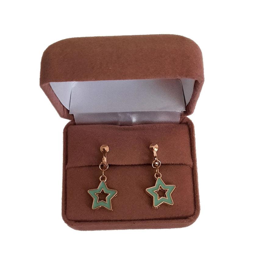 Green Star Clip On Earrings