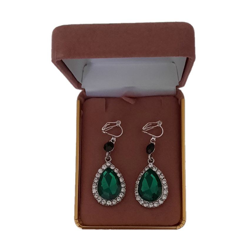 Green Stone Diamante Clip On Earrings(2)
