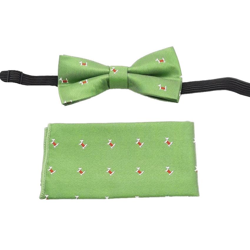 Green With Red Dogs Boys Dicky Bow And Hanky Set