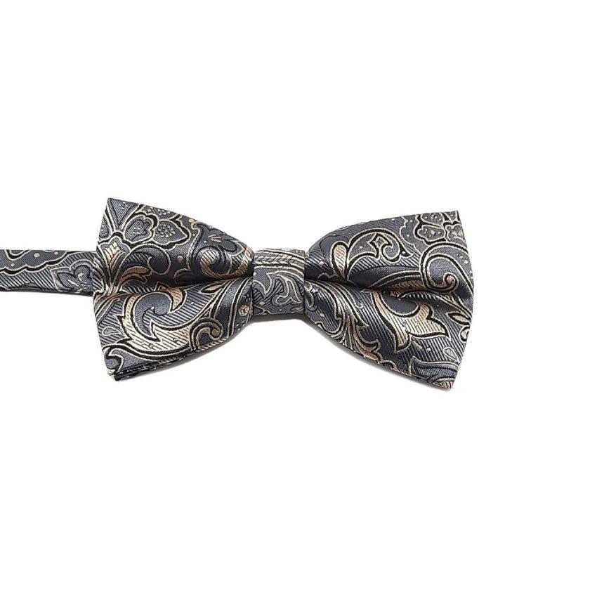 Grey And Gold Paisley Pattern Bow Tie