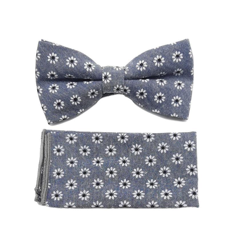 Grey With Daisy Flowers Matching Bow Tie Set