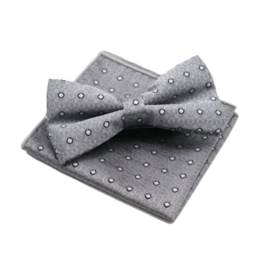 Grey And Silver Diamond Pattern Matching Bow Tie Set