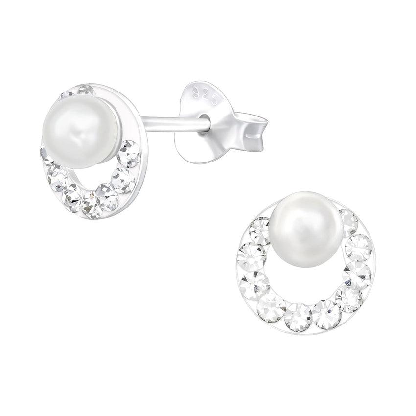 Half Circle Pearl CZ Sterling Silver Earrings