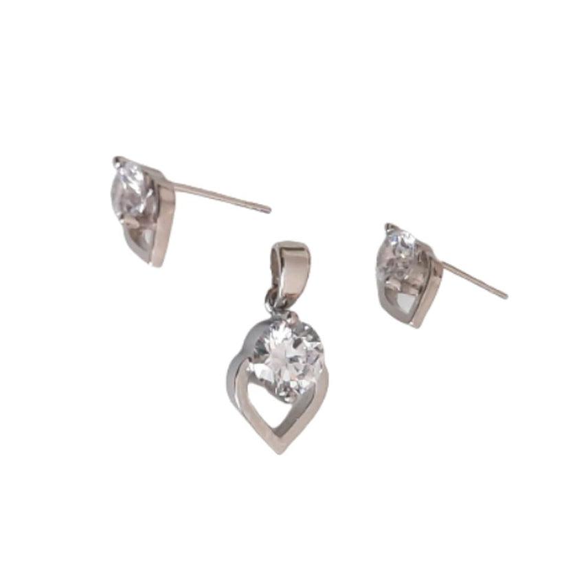 Heart Design Cubic Zirconia Matching Earrings And Necklace Set