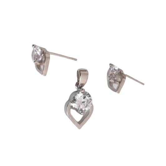 Heart Design Cubic Zirconia Matching Earrings And Necklace Set