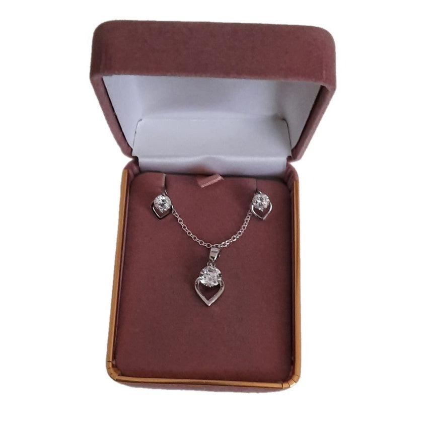Heart Design Cubic Zirconia Matching Earrings And Necklace Set