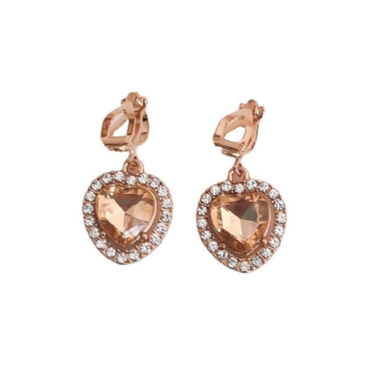 Heart Design Diamante And Gold Clip On Earrings