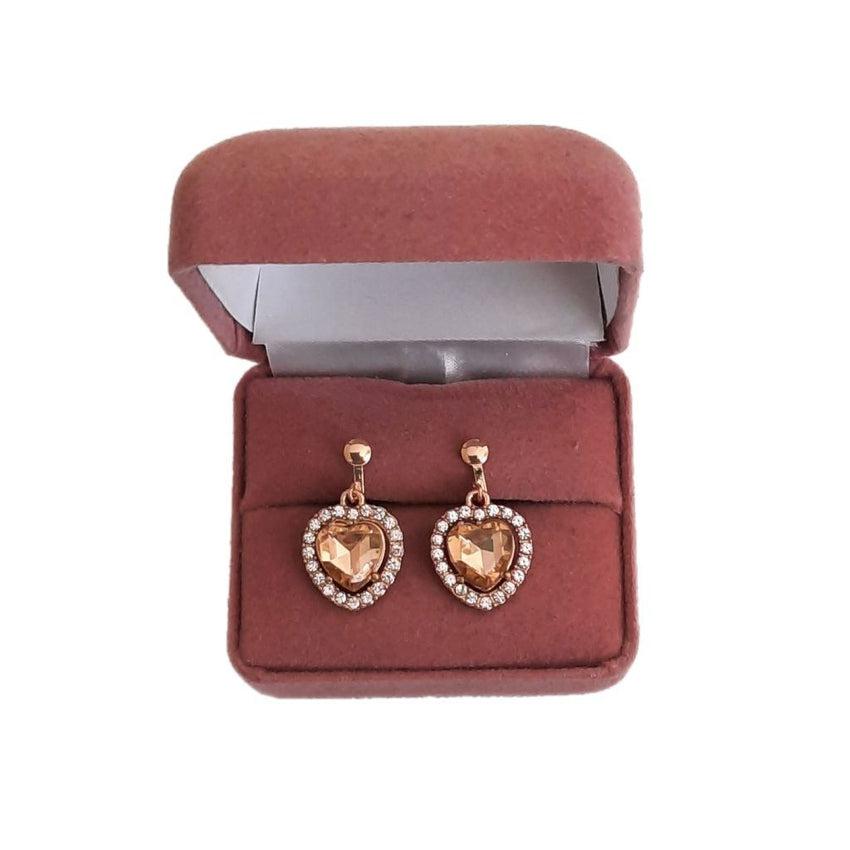 Heart Design Diamante And Gold Clip On Earrings