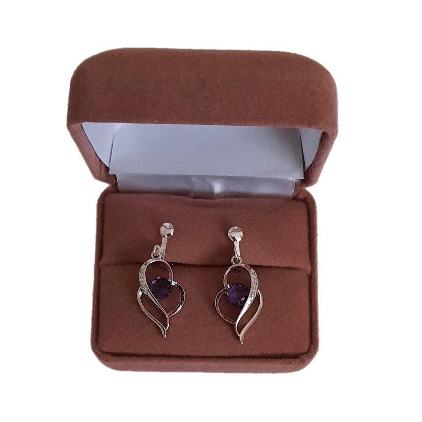 Heart Purple Cubic Zirconia Clip On Earrings