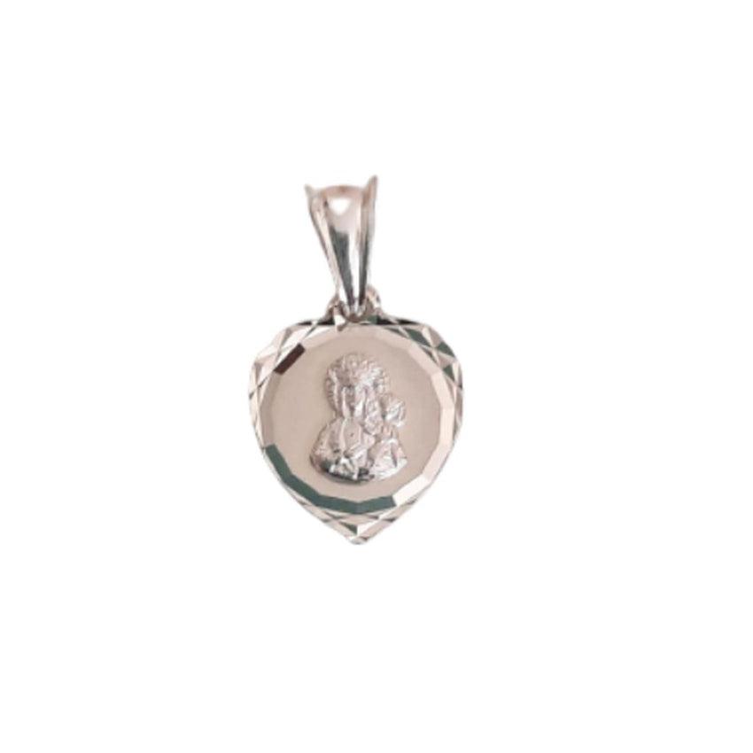 Heart Shaped Polished Virgin Mary Small Silver Pendant