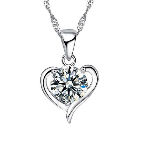 Heart Centre Stone Cubic Zirconia Silver Pendant