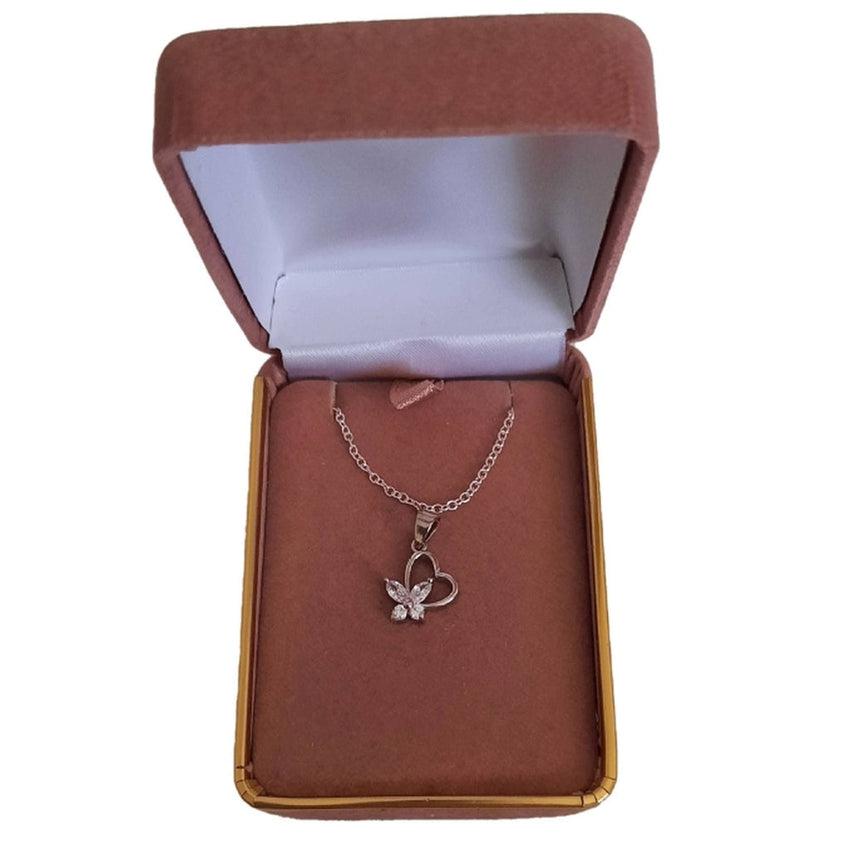 Heart Pendant With a Small Cubic Zirconia Butterfly Attached