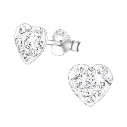 Heart Shape Sterling Silver And CZ Childrens Earrings