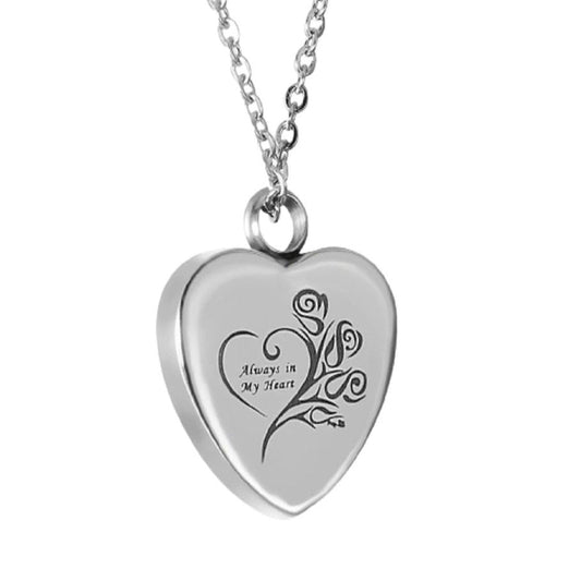 Heart Shaped Always In My Heart Engraved Memorial Ashes Locket