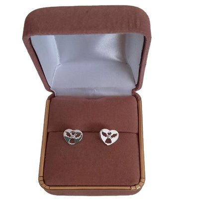 Heart Shaped Cubic Zirconia Centre Sterling Silver Angel Earrings