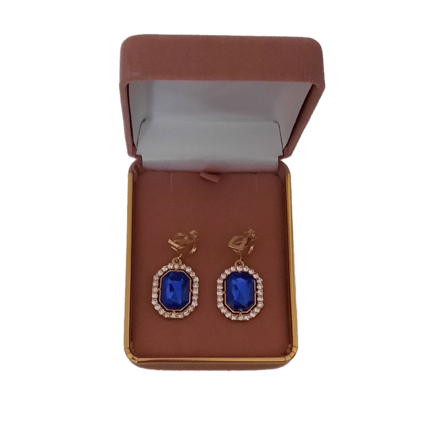 Hexagonal Royal Blue Crystal Clip On Earrings(2)