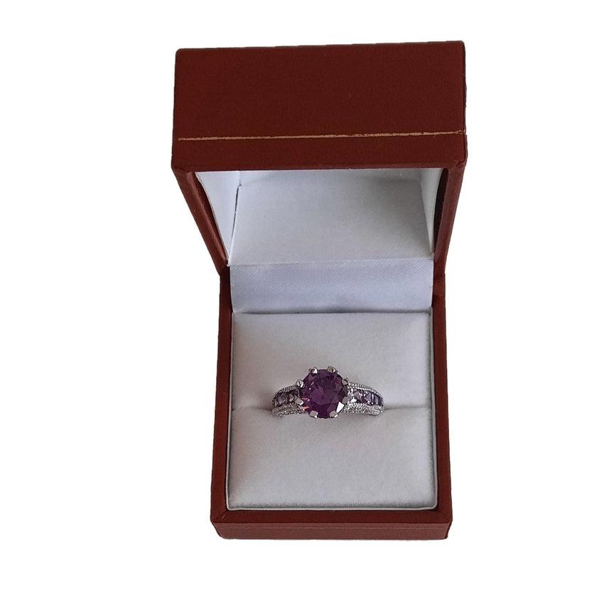 High Setting Purple Cubic Zirconia White Gold Filled Ladies Ring