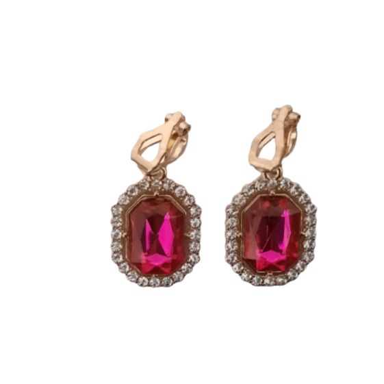 Hot Pink Diamante Drop Clip On Earrings