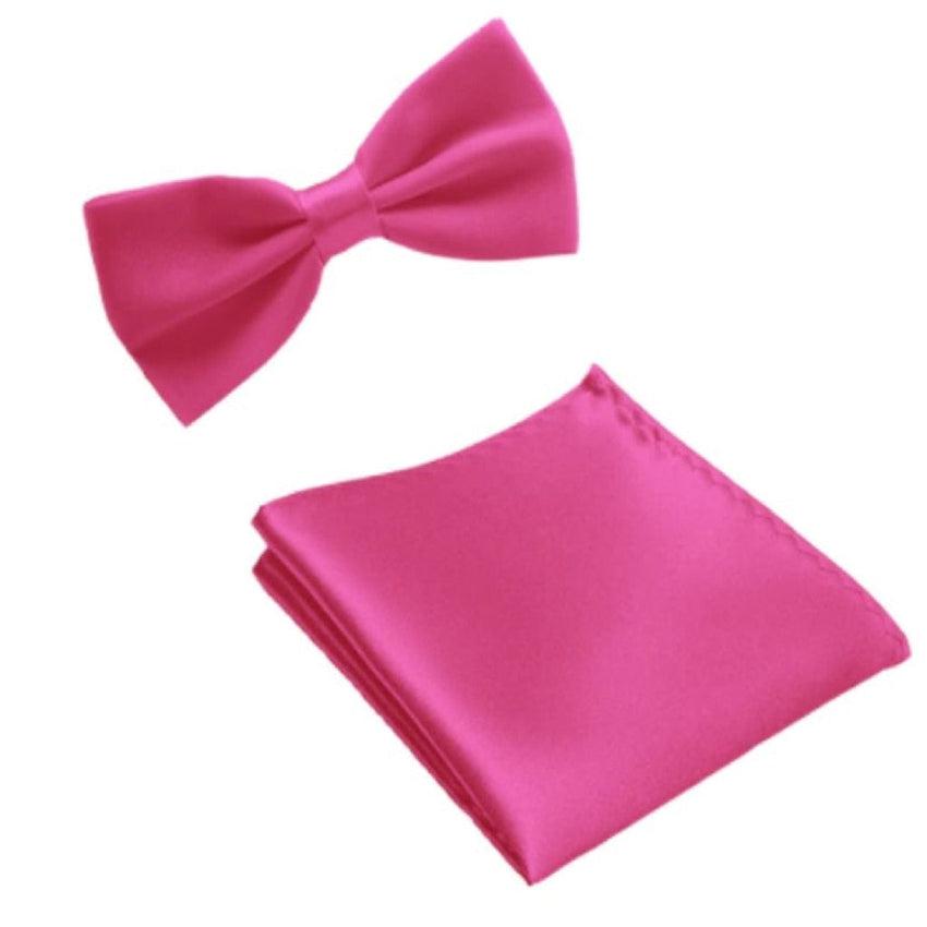 Hot Pink Dickie Bow Tie And Matching Handkerchief Set