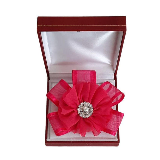 Hot Pink Flower Ribbon Diamante Wrist Corsage