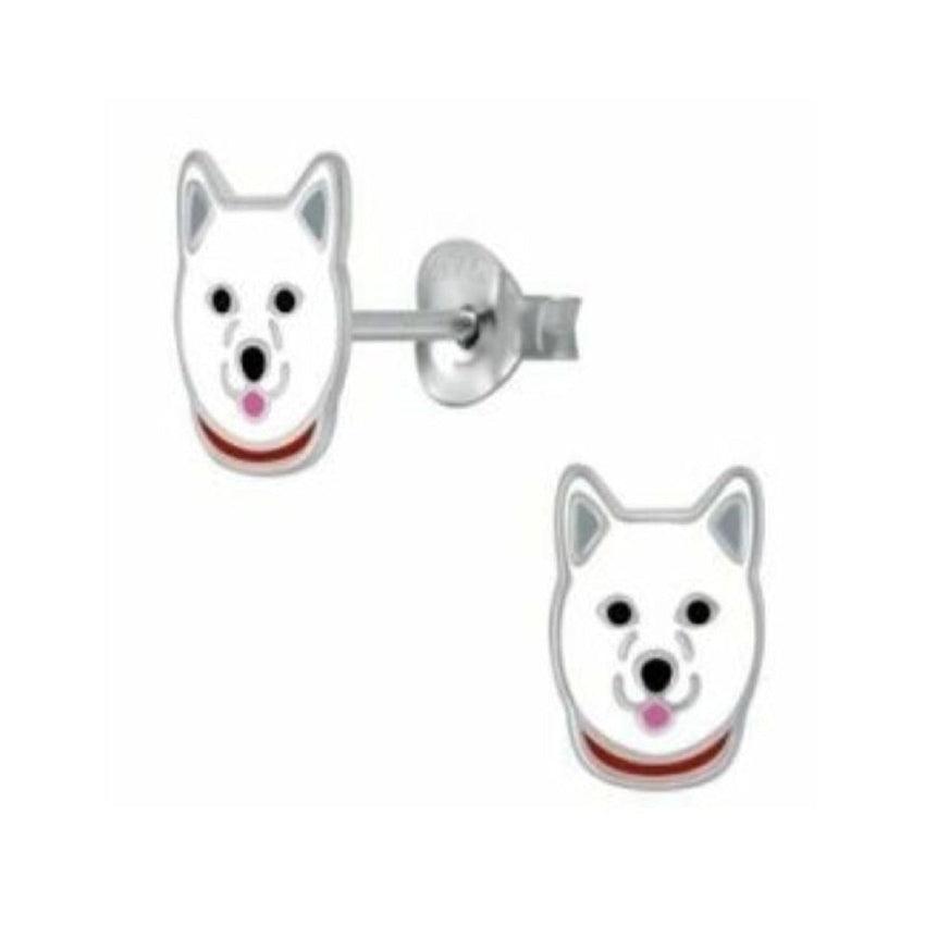 Husky Dog Face Sterling Silver Earrings