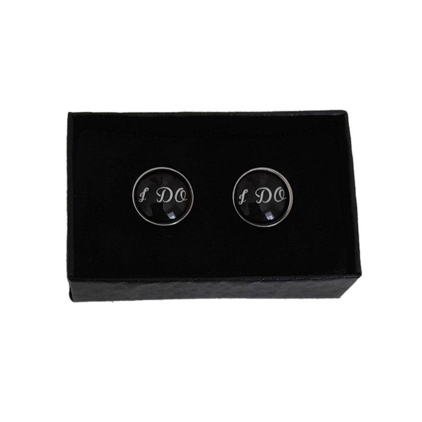 I Do Round Black Enamel Wedding Cufflinks