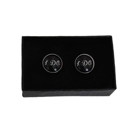 I Do Round Black Enamel Wedding Cufflinks