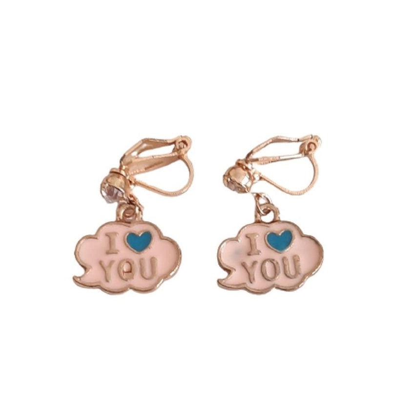 I love you Enamel Cloud Clip On Child's Earrings