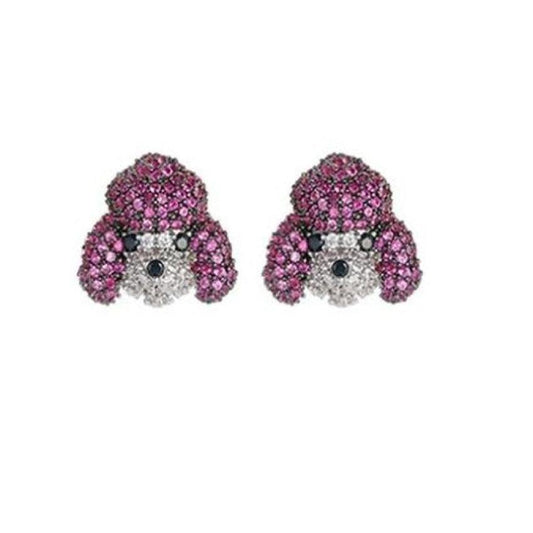 Kids Pink Stone Poodle Dog Stud Earrings