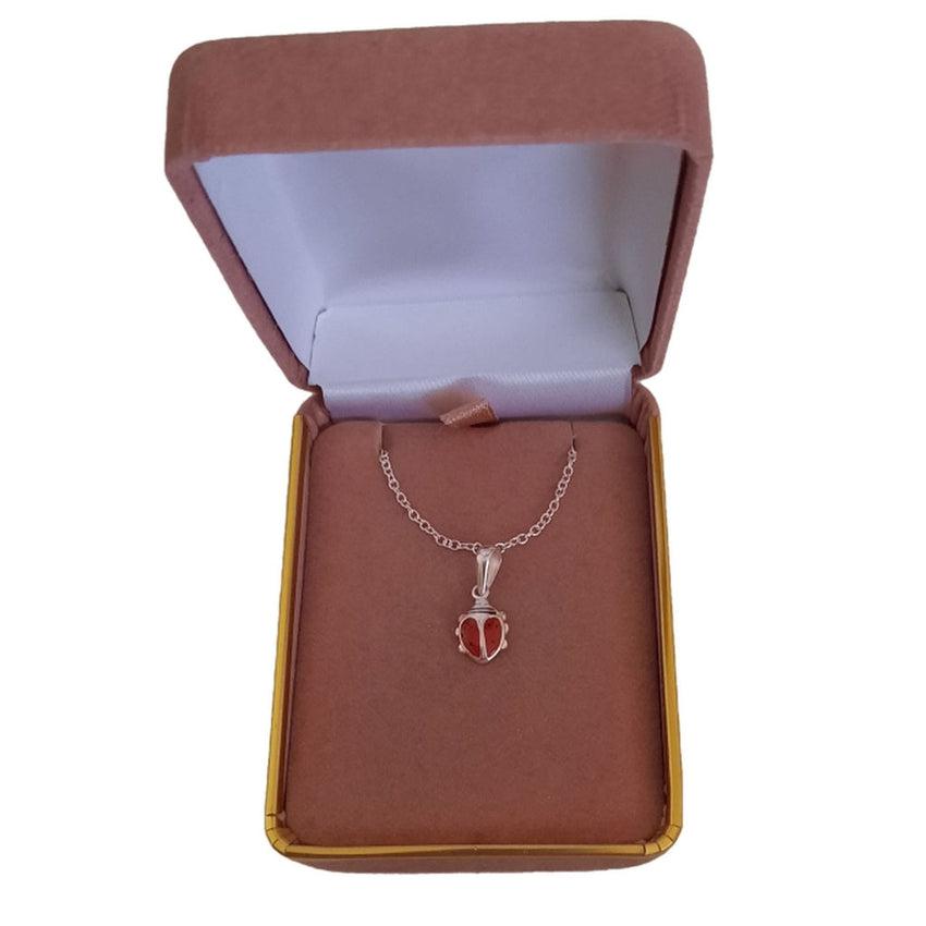 Kids Silver And Red Enamel Ladybird Pendant With Black Spots