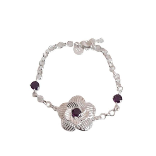 Ladies Silver Bracelet With Purple Amethyst Coloured Glass Stones