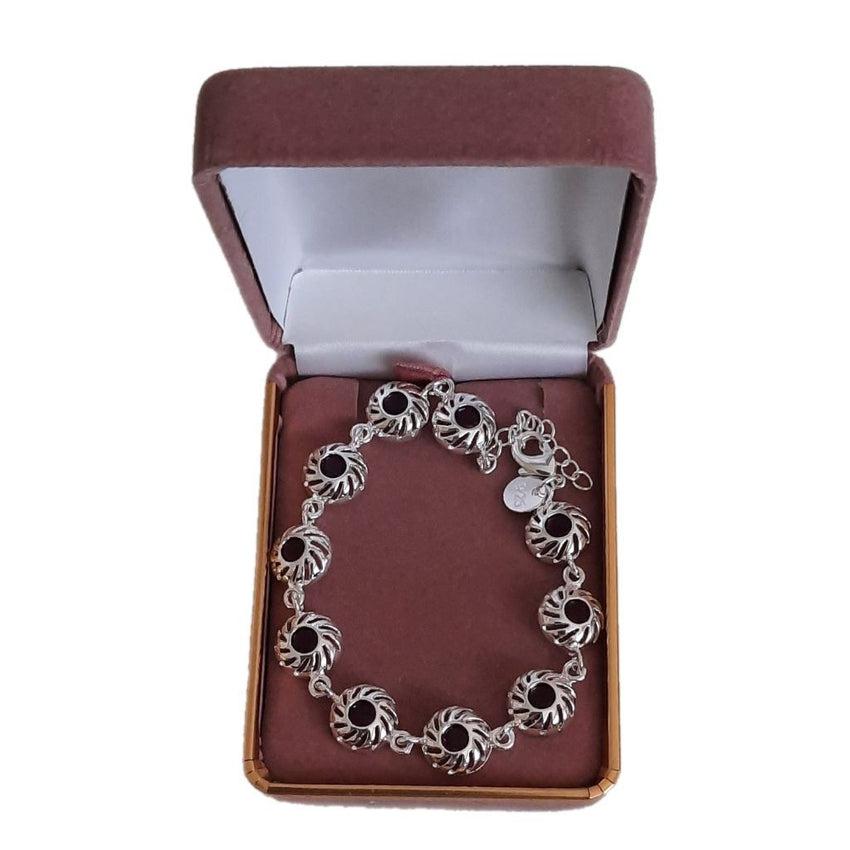 Ladies Sterling Silver Dark Stone Cushion Surround Bracelet