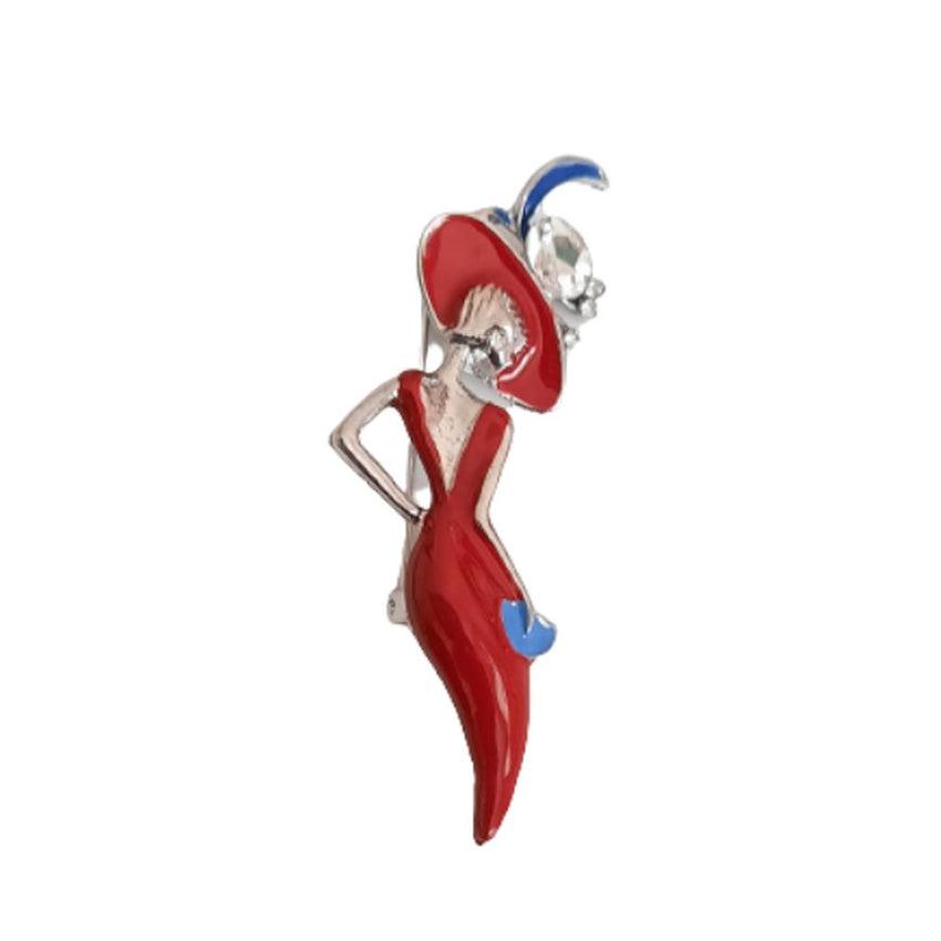Lady In Red Elegant Gold Brooch