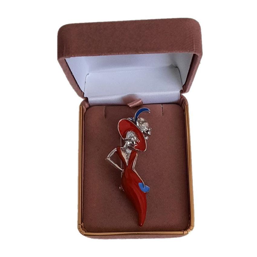 Lady In Red Elegant Gold Brooch