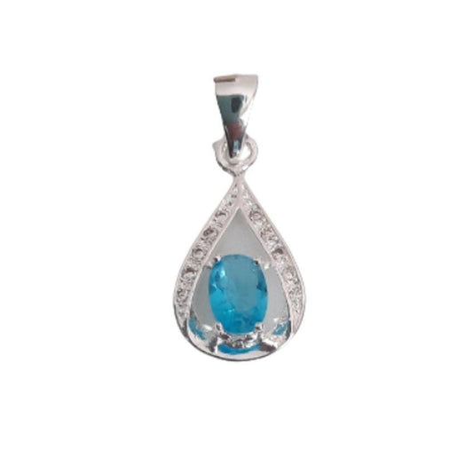 Lake Blue Topaz Pear Drop Pendant With Cubic Zirconia Edges