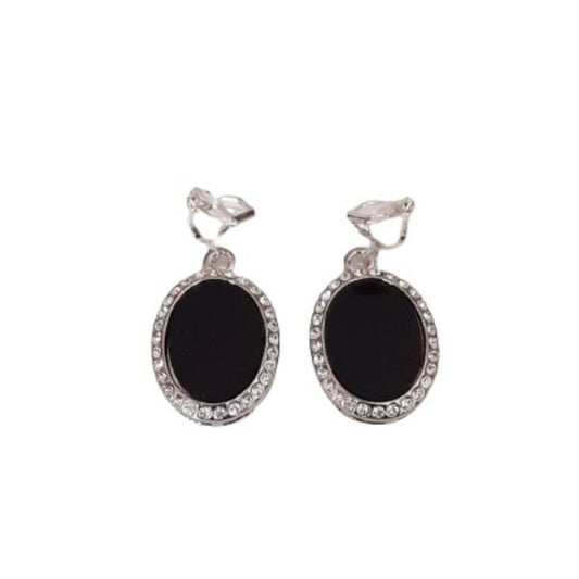 Large Black Oval Clip On Earrings
