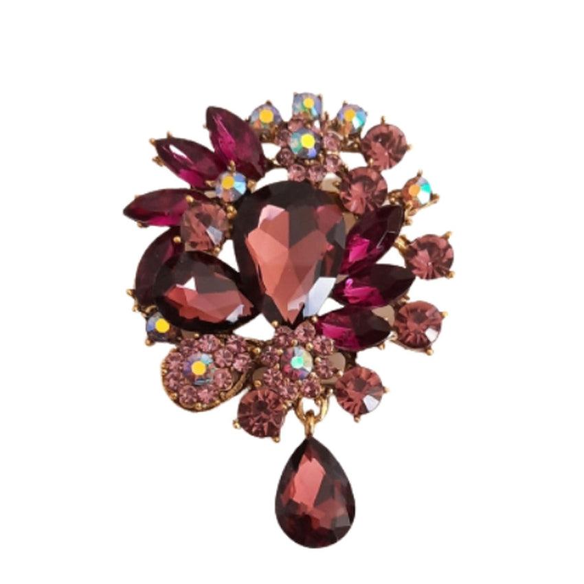 Large Burgundy And Purple Stone Drop Brooch