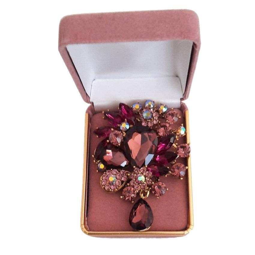Large Burgundy And Purple Stone Drop Brooch