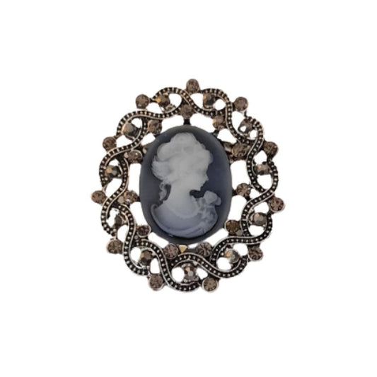 Large Crystal Set Traditional Cameo Brooch