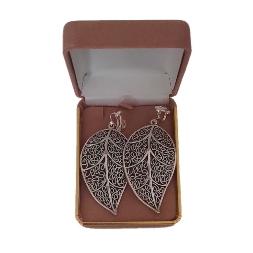 Large Silver Leaf Clip On Earrings(2)