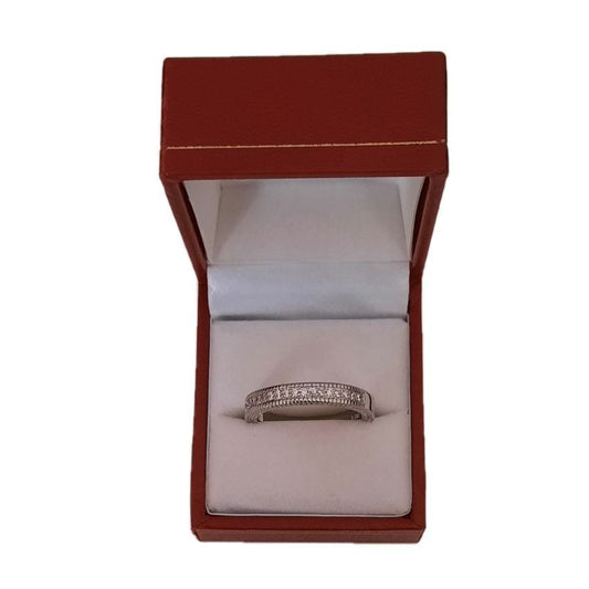 Large Size Cubic Zirconia Plated Silver Band Ring