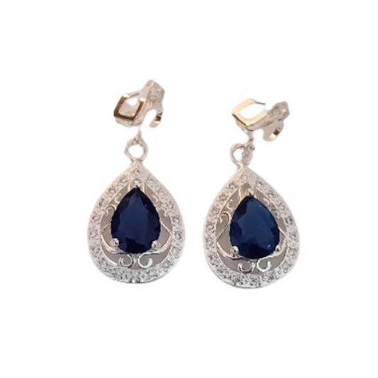 Large Stone Navy Blue Clip On Earrings