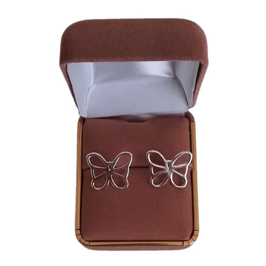 Large Stud Open Cut Silver Filled Butterfly Earrings
