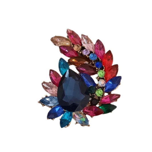 Large Swirl Multi Colour Diamante Brooch
