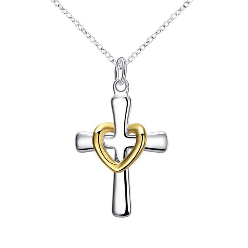 Large 40cm Detachable Gold Tone Heart With a Silver Cross Pendant