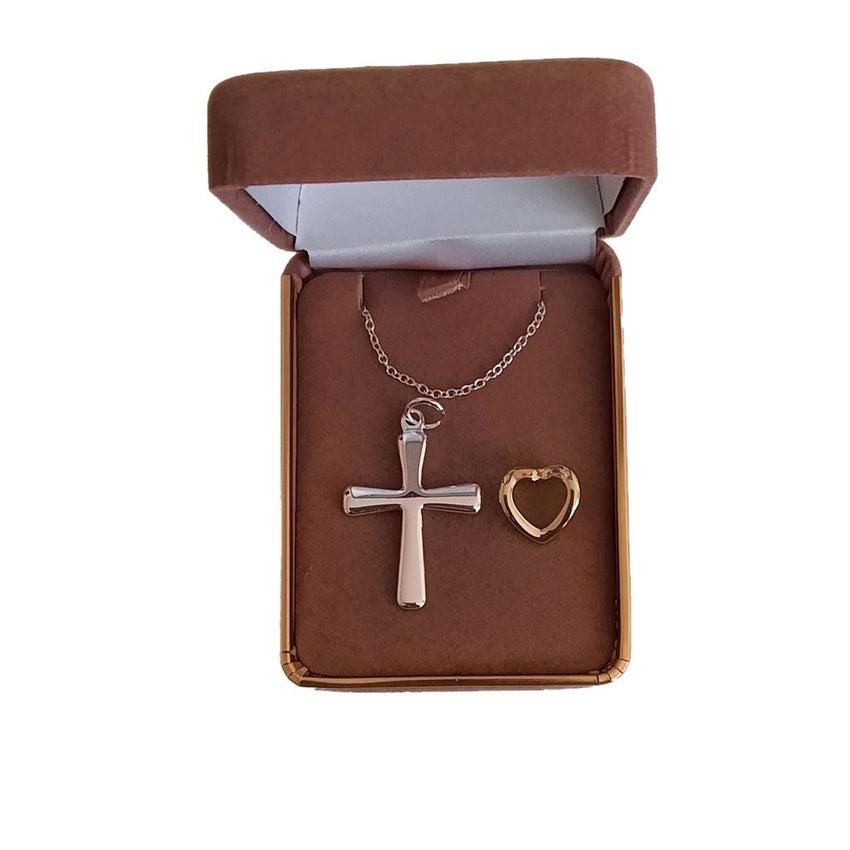Large 40cm Detachable Gold Tone Heart With a Silver Cross Pendant