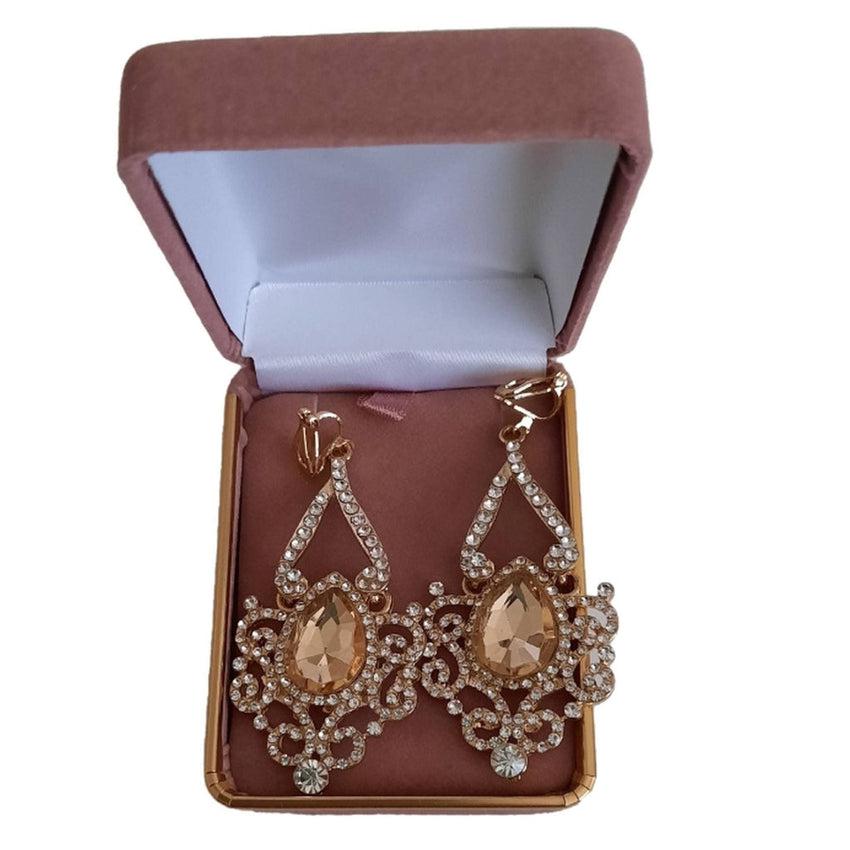 Large Diamante Gold Tone Chandelier Clip On Earrings